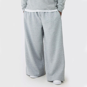 Pantalon de survêtement gris à jambes larges pour hommes, taille élastique, cordon de serrage, poches latérales, vêtements décontractés pour l'automne - Product Image 1