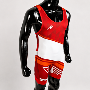 <b>Men</b> Red White <b>Wrestling</b> <b>Singlet</b> Heat-Transfer Printed Spandex Polyester Lightweight Waterproof Quick Dry Breathable Four-Way - Product Image 2
