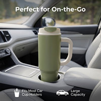 Gobelet isotherme en acier inoxydable de 40 oz avec poignée et paille, double paroi sous vide, idéal pour la voiture et les porte-gobelets – Vente en gros personnalisée