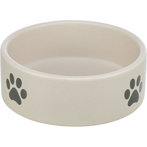 Ciotola in ceramica per animali domestici 0,3 L 12 cm grigio chiaro con impronte di zampe per cani e gatti - Product Image 1