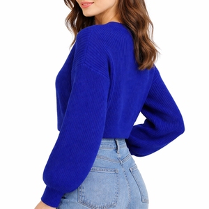 Cárdigan Corto de Punto para Mujer, Cuello en V, Suave, Acanalado, Ajuste Corto, Casual, Cómodo, Elegante, Ligero, para Invierno - Product Image 4