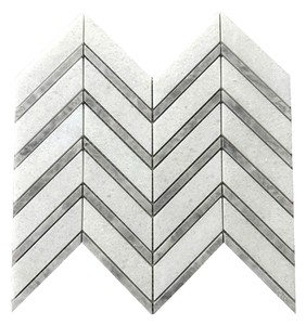 Carrelage mural intérieur moderne en marbre mosaïque chevron blanc et or poli, irrégulier, résistant à l'eau, écologique, garantie 5 ans - Product Image 4