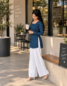 Block Print Handmade Kurti | Square Neck | Full Sleeve | Blue not Dark Blue | Stylish Ethnic <b>Top</b> | Short Kurti for Women - Product Image 3