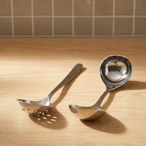 2 Pcs Stainless Steel <b>Ladle</b> and Slotted Spoon Set | Heavy Duty Gravy <b>Ladle</b> & Mini <b>Soup</b> Spoon | Skimmer Strainer Spoon with Holes - Product Image 4