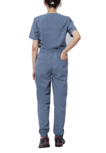 Women Woven <b>Scrub</b> <b>Tops</b> Short Sleeve Pocket Cotton Polyester Hospital Uniforms Needle Detection Gray Custom Design OEM Service - Product Image 5