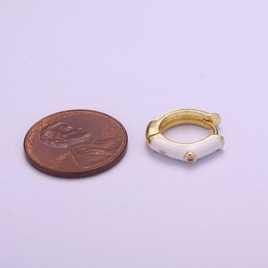Cute Enamel <b>Huggie</b> Earrings 925 Sterling <b>Silver</b> 14K Gold Plated White Color Small Fashion Jewelry - Product Image 2