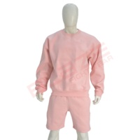 Ensemble deux pièces en tricot rose pour homme, couleur unie, sweat-shirt décontracté et short, vêtements d'été