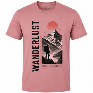 Camiseta de Manga Corta Rosa para Hombre MOMENTUM, Cuello Redondo, Corte Regular, Algodón Jersey, Diseño Casual con Estampado de Montaña, Transpirable, Logotipo Frontal - Product Image 1