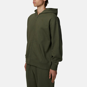 Sweat-shirt en molleton à capuche zippé vert olive pour homme, coupe classique, couleur unie, avec poches, idéal pour l'automne - Product Image 1