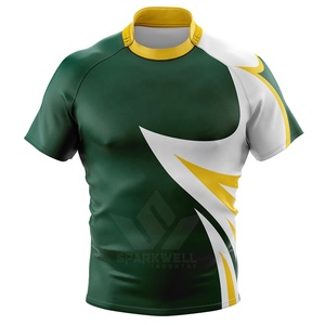 เสื้อรักบี้ชาย สีเขียว ขาว เหลือง แบบซับลิเมชั่น แขนสั้น ทรงแอธเลติก ระบายเหงื่อได้ดี คอกลม สำหรับทุกฤดูกาล ผู้ใหญ่ เล่นกีฬา - Product Image 4