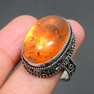 Bague en ambre de la Baltique, argent sterling 925, bijoux en pierres précieuses, bague de promesse, bague de mariage unisexe, faite à la main, design de créateur - Product Image 2