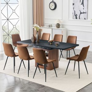 59-71 Inch Expandable Dining <b>Table</b> with Comfortable <b>Brown</b> Fabric Chairs 8-Piece Set Paired with Dining Room Technology - Product Image 1