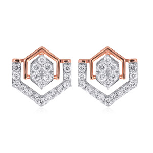 Luxury Two Tone Rose Gold and <b>Silver</b> Lab Grown Geometric Statement Ring with Sparkling Pavé Hexagonal Frame Earrings - Product Image 1