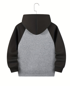 Gray Black Breathable Hooded Sweatshirt Baby Casual Autumn Wear Knitted Polyester Cotton Mix Long Sleeve Children Hoodie - Product Image 3