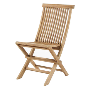 Cette chaise de salle à manger pliante classique en teck présente un dossier à lattes et une conception pliable peu encombrante. - Product Image 3