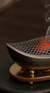 Encensoir en métal moderne en forme de croissant, de luxe, en gros, en forme de bateau, avec couvercle en maille et support de base poli or - Product Image 3