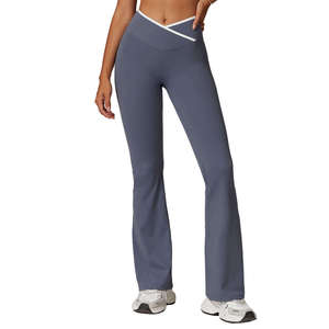 Legging évasé taille mi-haute pour femme, long, à carreaux, en Spandex/Polyester, écologique, effet ventre plat, extensible dans les quatre sens - Product Image 1