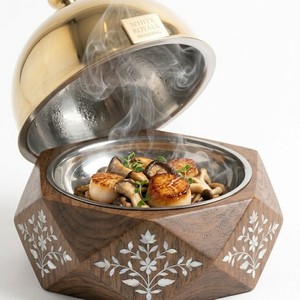 Wooden Casserole with Brass Lid Bone Inlay Hotpot Food Warmer Serving Pot Buffet for <b>Table</b> Dining and Wedding Wholesale Price - Product Image 3