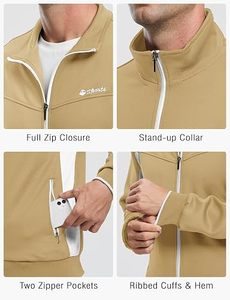 เสื้อแจ็คเก็ตแทร็คซิปเต็มตัวสำหรับผู้ชาย แบรนด์ Spance สีแทนขาว ดีไซน์สปอร์ต คอตั้ง มีกระเป๋าข้าง เหมาะสำหรับใส่ในฤดูใบไม้ร่วง - Product Image 3