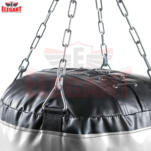 Sac de frappe vintage bicolore en cuir véritable noir avec détails tressés en haut et chaîne de suspension en acier pour arts martiaux mixtes - Product Image 4