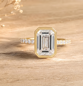 Bague Solitaire Demi-Éternité en Or Massif 10K 14K 18K avec Émeraude et Diamant de Laboratoire Rond, Clarté DEF VS VVS, Bague de Mariage en Moissanite - Product Image 1