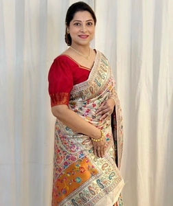 Sari traditionnel en coton pur Kanjivaram imprimé - Product Image 1