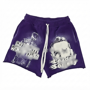 Pantalones Cortos de Algodón Negros para Hombre con Estampado de Calavera, Cordón Ajustable, Pantalones Cortos Casuales, Premium - Product Image 3