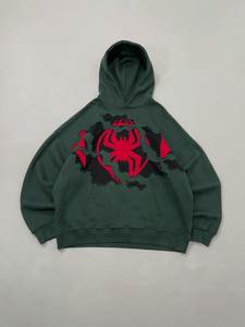 Sweat à capuche unisexe de haute qualité avec motif araignée rouge et bleu, coupe oversize, manches longues, 100% coton molletonné 350 GSM, coloris contrastés. - Product Image 3