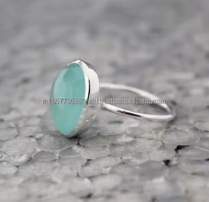 Venta caliente 925 anillo de plata estilo clásico rodio plateado piedra preciosa Calcedonia hecho a mano delicado anillo regalo para esposa - Product Image 5