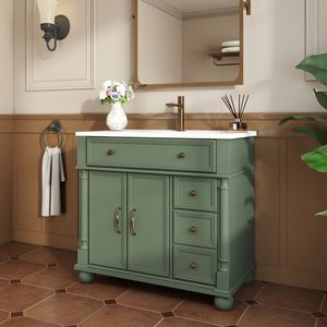 Lavabo de Baño Independiente de Estilo Rústico de Mediados de Siglo de 35.6 Pulgadas con Base de Columna Romana de Estilo Empire y Almacenamiento - Product Image 2