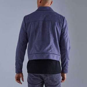 Chaqueta Bomber de Gamuza Azul Marino para Hombre con Cierre de Cremallera, Cuello Camisero, Estilo Casual para Otoño, Corte Regular, Color Sólido - Product Image 2