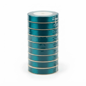 Cinta de Satén de una Cara Color Turquesa Oscuro de 12 mm, Directo de Fábrica, 10 Rollos x 8 Metros, para Envolver Regalos, Estilo Costero, Boutique, Venta al por Mayor - Product Image 1