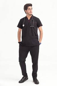 Ensemble de blouses médicales unisexe gris en coton et polyester tissé, uniforme d'hôpital, détection d'aiguilles ODM, fusion sans couture, marque personnalisée, pantalon inclus - Product Image 6
