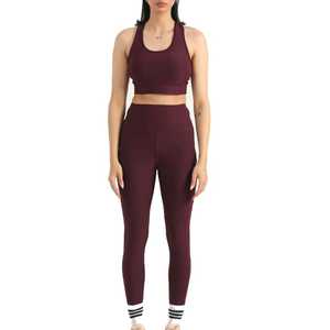 Conjunto de Yoga para Mujer, Color Sólido, Top Corto con Espalda Cruzada, Leggings de Cintura Alta, Largos, Sin Costuras, de Spandex y Poliéster, Conjunto de 2 Piezas - Product Image 1