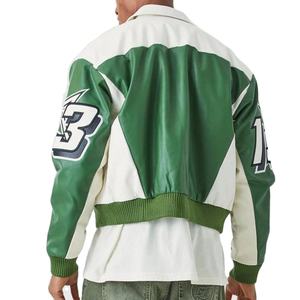 Veste de course Nascar en cuir véritable vintage sur mesure pour homme, imperméable, brodée avec du chenille - Product Image 2