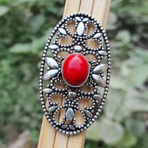 Red Coral <b>Ring</b> Silver Handmade Bollywood Indian Jewelry Natural Gemstone Statement <b>Ring</b> Elegant Gift For Women - Product Image 1