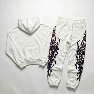 Ensemble de survêtement pour homme épais et écologique, imprimé avec strass, délavé à l'acide, deux pièces : sweat à capuche zippé quart et pantalon de survêtement ample - Product Image 2