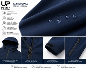 Veste softshell à capuche bleu marine pour homme, imperméable, coupe-vent, doublée polaire, pour randonnée et travail en extérieur, OEM - Product Image 5