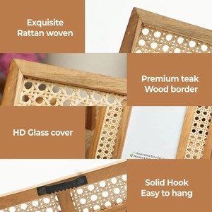 Handmade Rustic Wooden Photo <b>Frame</b> Rectangular Tabletop Decor Natural <b>Wood</b> Seagrass Weave Pattern Vertical Orientation - Product Image 3