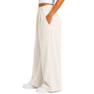 Custom <b>White</b> Wide Leg Sweatpants Women Elastic Waist Loose Fit Cotton Fleece <b>Trousers</b> Oversized Lounge Pants Casual Streetwear - Product Image 6