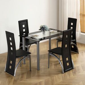 Set da Pranzo Nero a 5 Pezzi con Piano in Vetro Temperato e Gambe Nere, Adatto per Cucina e Sala da Pranzo, Include 4 Sedie - [Stesso Codice] - Product Image 1