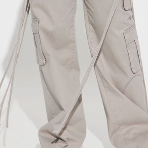 Pantalon cargo taille haute pour femme, coupe large, avec cordon de serrage réglable, en tissu polyester/coton écologique – Style utilitaire moderne - Product Image 6