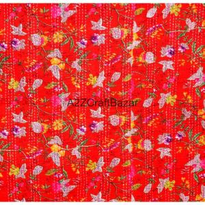 Manta Bohemia Reversible Bordada de Algodón Orgánico Ecológico Hecha a Mano, Estilo Kantha Vintage Indio, Venta al por Mayor - Product Image 2