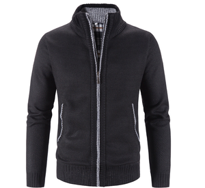 เสื้อคาร์ดิแกนผู้ชายแบบหนา อุ่นสบาย เสื้อสเวตเตอร์แจ็คเก็ตสำหรับฤดูใบไม้ร่วงและฤดูหนาว คอตั้ง ผสมแคชเมียร์ เสื้อโค้ทฤดูหนาวมาตรฐานสำหรับผู้ชาย - Product Image 3