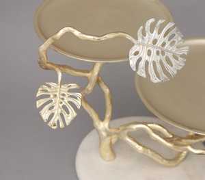 Modern Graceful Metal 2 Tier Cake <b>Stand</b> With Monstera Leaves Design For Decoration - Product Image 4