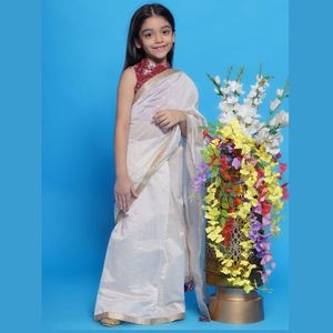 Sari de algodón para niñas, listo para usar, con blusa elegante de seda Dola, completamente cosido, precio al por mayor de Royal Export - Product Image 2
