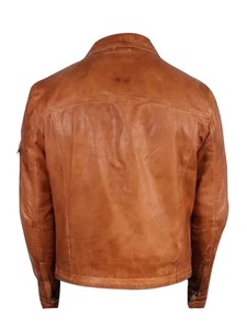 เสื้อแจ็คเก็ตหนังสีน้ำตาลสไตล์เรโทรสำหรับผู้ชายขี่มอเตอร์ไซค์ - Product Image 2