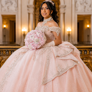 Vestido de Gala Rosa de Lujo para Mujer, Vestido de Novia de Princesa con Bordado Intenso y Cola Larga, Elegante Vestido de Quinceañera con Hombros Descubiertos - Product Image 3
