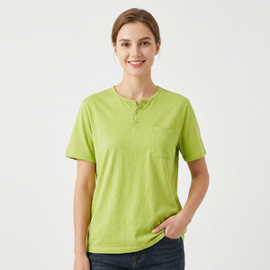 <b>Men's</b> Green Short Sleeve <b>Henley</b> T-Shirt With Pocket Regular Fit Casual Cotton <b>Top</b> - Product Image 6