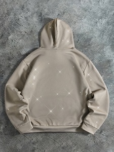 Sudadera con capucha extragrande personalizada OEM con gráfico de diamantes de imitación negros, de algodón grueso y forro polar, ropa urbana para hombre - Product Image 2